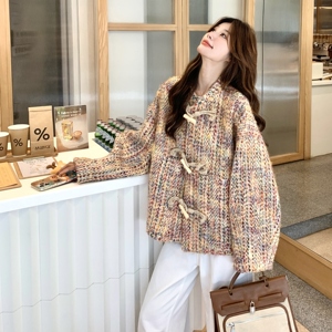 【现货！数据好】30羊毛彩色编织牛角扣外套 157-2250-P165K238图片