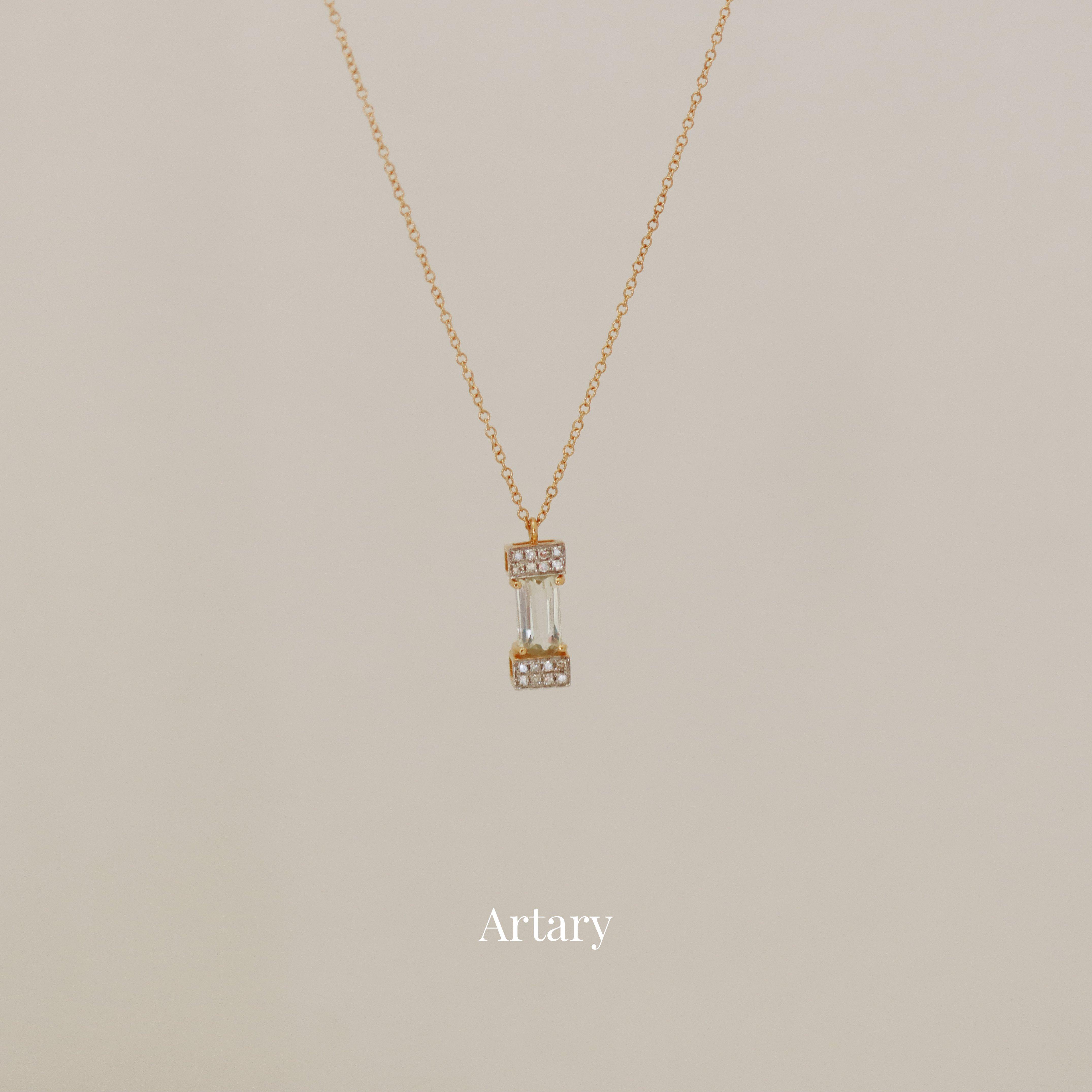 Artary 18k黄金彩色蓝宝石钻石项链 柱形宝石吊坠 原创首饰礼物