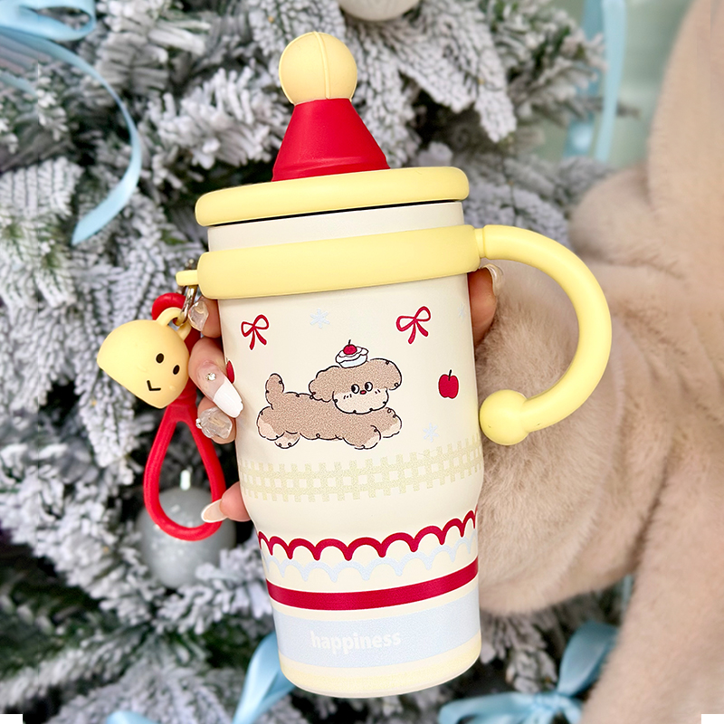 大容量保温杯女生高颜值2025新款可爱吸管水杯办公室便携咖啡杯子