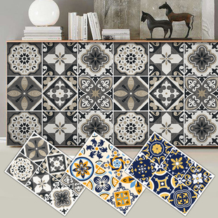 自粘复古小花砖墙面装饰墙贴卫生间厨房布置防水墙纸壁贴瓷砖贴纸