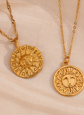 英国george melis欧美ins小众时尚复古太阳项坠十二星座刻字立体
