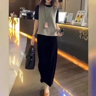 马甲上衣开叉半身裙洋气女 英国george melis秋季 新款 简约无袖