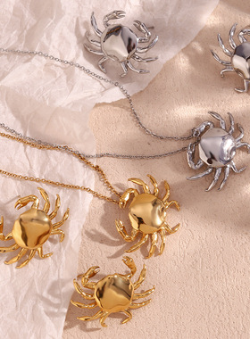 英国george melis欧美时尚小螃蟹项链套装镀18k金小众个性耳钉