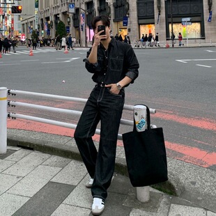 英国george melis复古牛仔套装男士秋季新款潮流宽松衬衫夹克