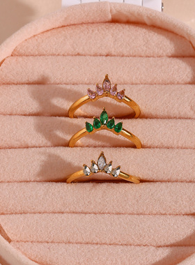 英国george melis欧美ins时尚个性简约轻奢指环微镶锆石皇冠开口