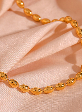 英国george melis欧美ins时尚简约个性项链镀18k金色椭圆珠子