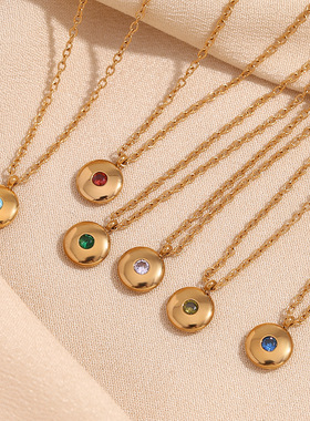 英国george melis欧美经典简约小众项坠镀18k金12月份诞生石圆牌