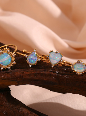 英国george melis欧美小众轻奢指环镀18k金开口可调节澳宝石戒指