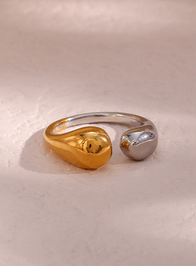 英国george melis欧美ins时尚简约流行指环女开口两头水滴金银