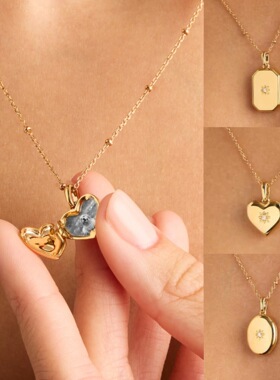 英国george melisins简约锆石爱心开合椭圆相册项链可开合锆石