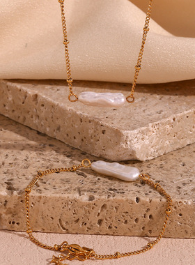 英国george melis欧美时尚小众轻奢手链套装镀18k巴洛克珍珠吊坠