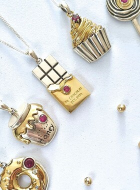 英国George Melis欧美时尚流行甜甜圈食物系列吊坠项链镶彩锆石