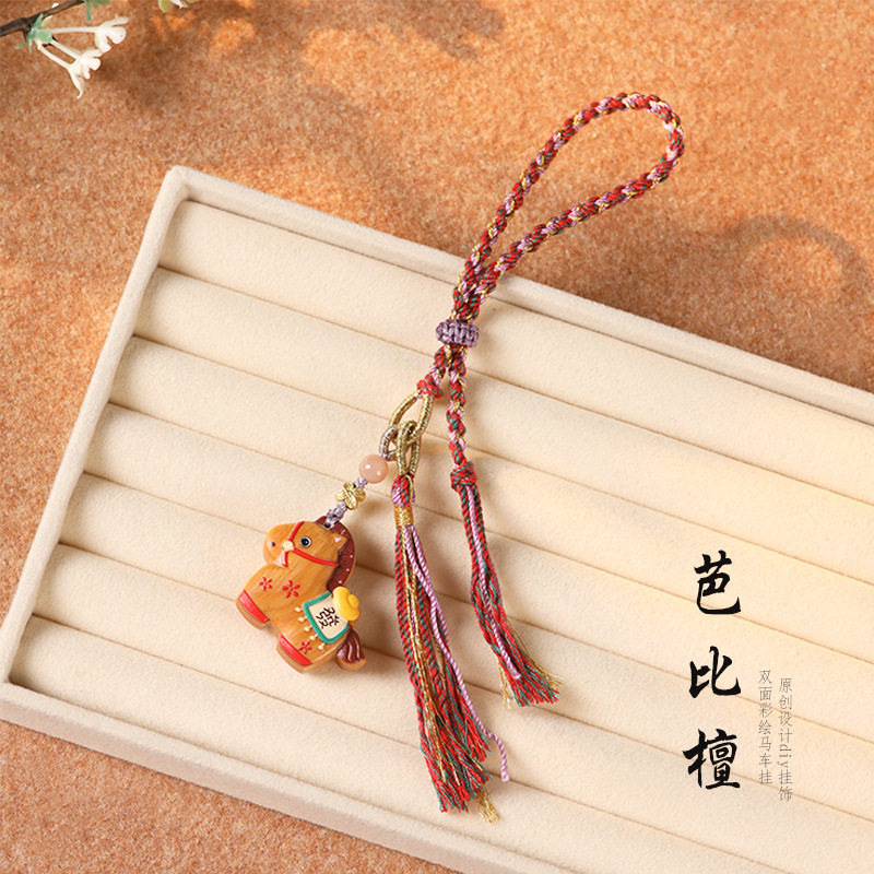 日系设计师topwhit芭比檀双面彩绘马车挂可调节挂饰花梨木紫檀木