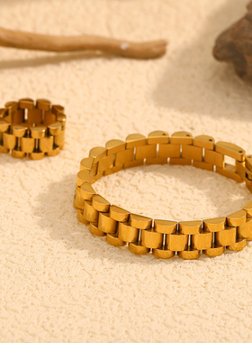 英国george melis欧美时尚简约小众百搭个性表带戒指镀18k金百搭