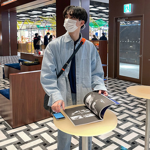 英国george melis【清仓】牛仔长袖衬衫男春秋日系水洗拼接外套