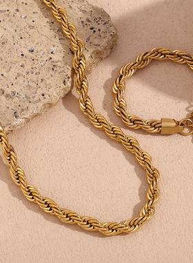 英国george melis罗密欧扭绳链项链18k金电镀可叠置手链项链套装