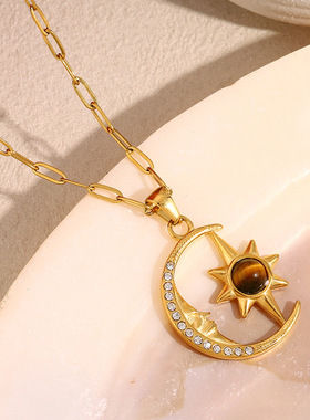 英国george melis欧美ins风百搭气质复古项坠镀18k金星月吊坠