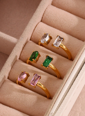 英国george melis欧美ins时尚简约气质轻奢指环椭圆方形锆石开口