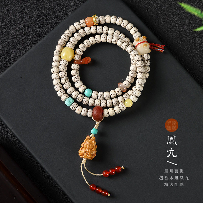 日系设计师topwhit原创顺白星月菩提老型珠约108颗民族风素雅多圈