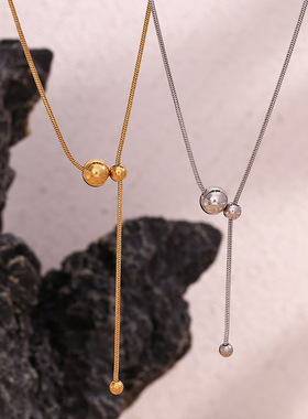 英国george melis欧美ins时尚简约抽拉绳转运珠y形蛇链项链镀18k