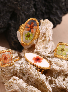 英国george melis欧美小众复古气质手饰镀18k金捶打纹透明椭圆