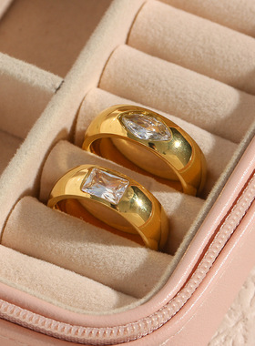 英国george melis欧美ins镶锆指环女电镀18k金色锆石圆环戒指