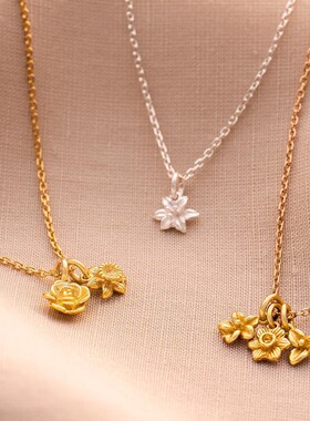 英国george melis12月诞生花吊坠立体装饰花朵吊坠项链18k毛衣链