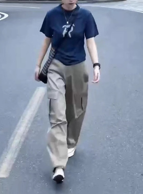 英国george melis夏季新款圆领印花宽松t恤衫休闲工装裤洋气潮