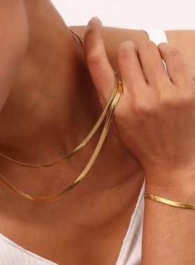 英国george melis欧美小众设计锁骨链两股编织鱼骨形镀18k金手链