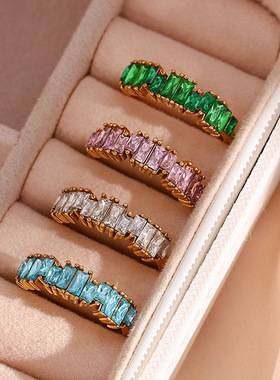 英国george melis欧美ins时尚简约轻奢戒指不规则矩形锆石开口