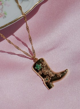 英国george melis欧美牛仔靴项链走花路靴子吊坠黄铜锁骨链镀