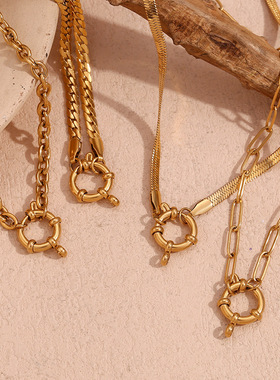 英国george melis欧美时尚简约小众刀片链项坠镀18k金o字nk链