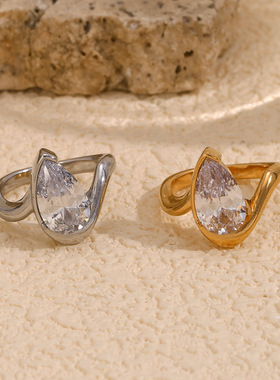 英国george melis欧美时尚气质个性小众手饰镀18k金水滴白指女