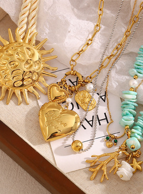 英国george melis欧美小众设计感镀18k金珊瑚爱心海贝圆环吊坠