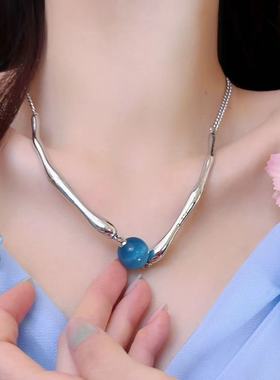 英国TopWhit潮酷辣妹玛瑙石项链女欧美简约轻奢小众高级感毛