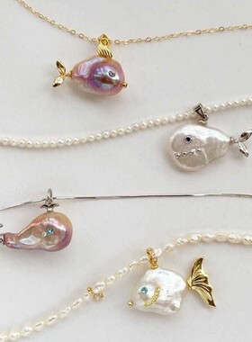 英国george melis海洋小丑鱼项链珍珠大头鱼吊坠金鱼亲嘴鱼锁骨