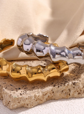 英国george melis欧美小众设计个性手饰镀18k金铸造螺旋竹节开口