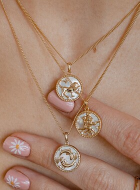 英国George Melis欧美12星座钛钢贝壳十二星座硬币项链炉内真空