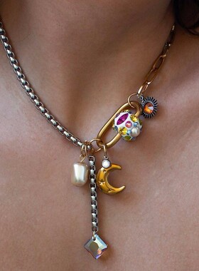 英国george melis欧美原创设计吊坠女星空月亮珍珠拼接项链套装