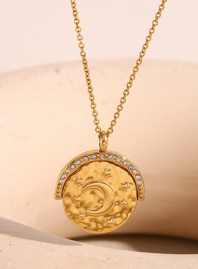 英国george melis欧美冷清风百搭几何项坠镀18k金星月硬币吊坠