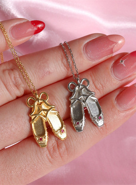 英国george melis公主的舞鞋项链芭蕾舞鞋吊坠镀保色锁骨链舞蹈