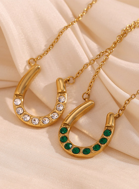 英国george melis欧美小众设计个性项坠镀18k金马蹄u形镶钻吊坠