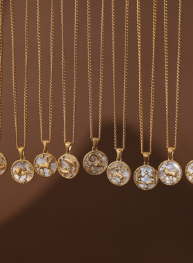 英国george melis欧美12星座贝壳十二星座硬币项链炉内真空电镀