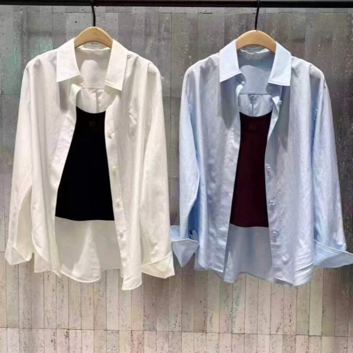 【商场同款】2026秋季新品衬衫吊带两件套女桑蚕丝棉叠穿中性通勤