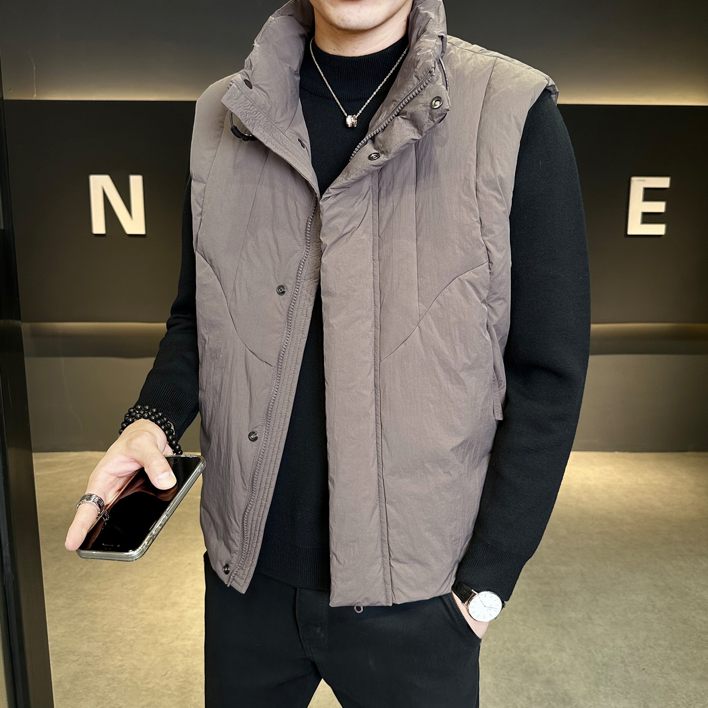 休闲日系面包服短款立领羽绒马夹