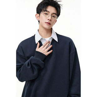 polo衫 cleanfit假两件条纹衬衫 学院风长袖 春秋boxy短款 领卫衣男款