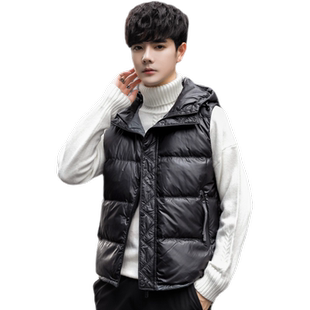 连帽羽绒马甲男2025秋冬新款韩版时尚保暖灰鸭绒坎肩青年无袖外套
