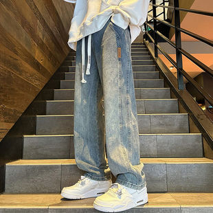 美式复古工装牛仔裤男直筒痞帅vibe裤子2025新款春秋阔腿休闲长裤