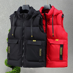 秋冬季韩版修身男士棉马夹可拆卸帽外穿背心工装坎肩保暖男款马甲