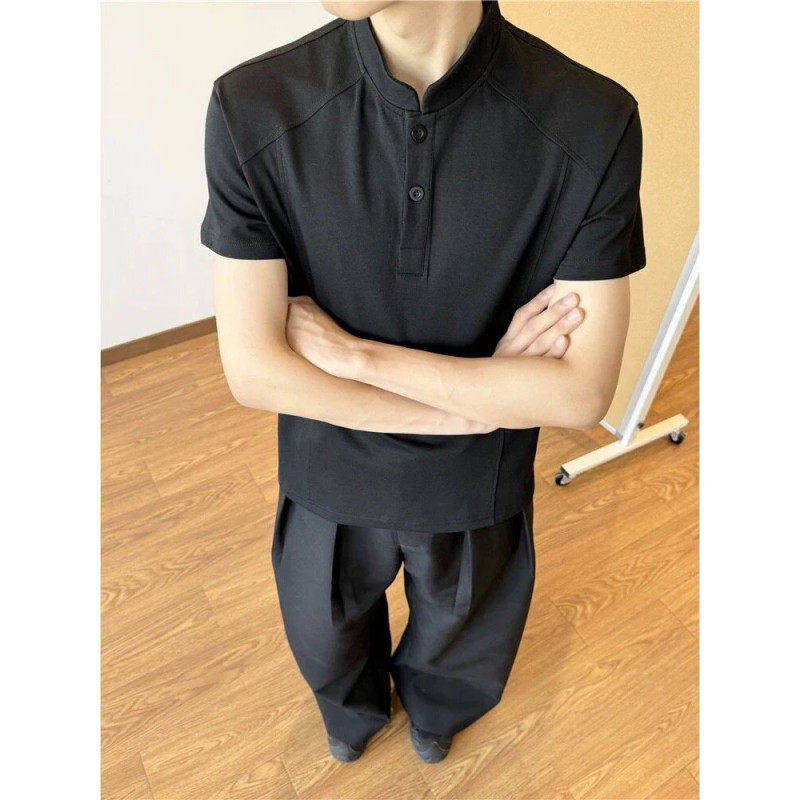 健身五分袖运动夏季POLO衫正肩拼接男装短袖T恤大码休闲夏装上衣